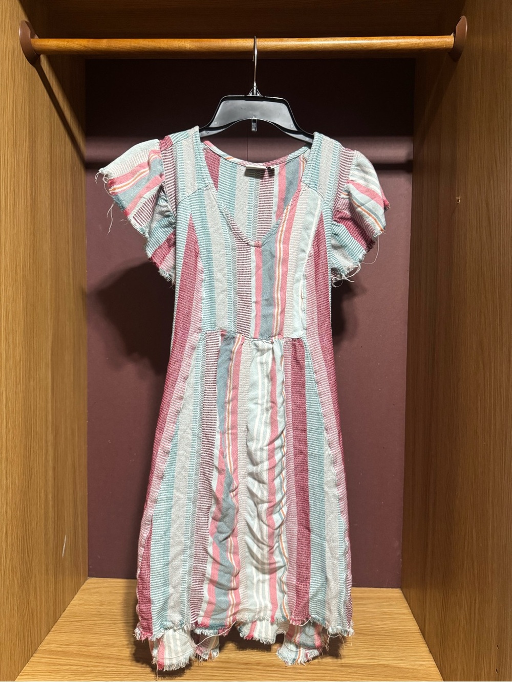 True Craft Women’s 0X Striped Midi Dress Flutter Sleeve Tie Back